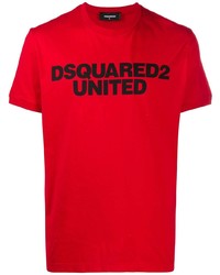 rotes und schwarzes bedrucktes T-Shirt mit einem Rundhalsausschnitt von DSQUARED2