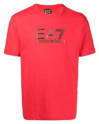 rotes und schwarzes bedrucktes T-Shirt mit einem Rundhalsausschnitt von Ea7 Emporio Armani