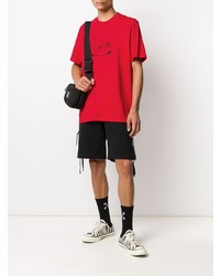 rotes und schwarzes bedrucktes T-Shirt mit einem Rundhalsausschnitt von MSGM