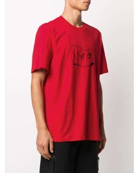 rotes und schwarzes bedrucktes T-Shirt mit einem Rundhalsausschnitt von MSGM