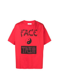 rotes und schwarzes bedrucktes T-Shirt mit einem Rundhalsausschnitt von Facetasm