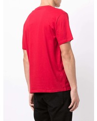 rotes und schwarzes bedrucktes T-Shirt mit einem Rundhalsausschnitt von Armani Exchange