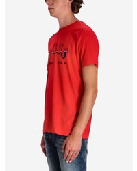 rotes und schwarzes bedrucktes T-Shirt mit einem Rundhalsausschnitt von BOSS