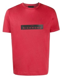 rotes und schwarzes bedrucktes T-Shirt mit einem Rundhalsausschnitt von John Richmond