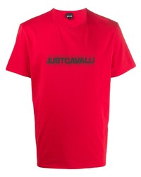 rotes und schwarzes bedrucktes T-Shirt mit einem Rundhalsausschnitt von Just Cavalli