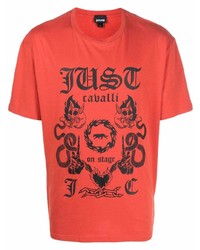 rotes und schwarzes bedrucktes T-Shirt mit einem Rundhalsausschnitt von Just Cavalli
