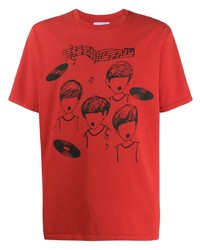 rotes und schwarzes bedrucktes T-Shirt mit einem Rundhalsausschnitt von Just Don