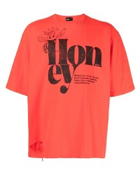 rotes und schwarzes bedrucktes T-Shirt mit einem Rundhalsausschnitt von Kolor