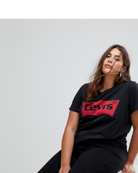 rotes und schwarzes bedrucktes T-Shirt mit einem Rundhalsausschnitt von Levi's Plus