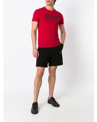 rotes und schwarzes bedrucktes T-Shirt mit einem Rundhalsausschnitt von Armani Exchange