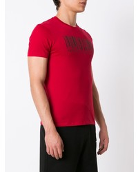 rotes und schwarzes bedrucktes T-Shirt mit einem Rundhalsausschnitt von Armani Exchange