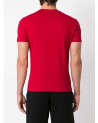 rotes und schwarzes bedrucktes T-Shirt mit einem Rundhalsausschnitt von Armani Exchange