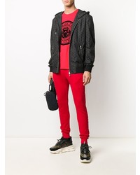 rotes und schwarzes bedrucktes T-Shirt mit einem Rundhalsausschnitt von Balmain