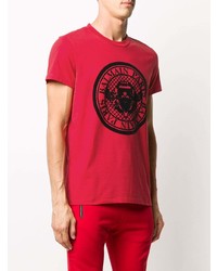 rotes und schwarzes bedrucktes T-Shirt mit einem Rundhalsausschnitt von Balmain