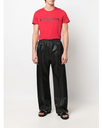 rotes und schwarzes bedrucktes T-Shirt mit einem Rundhalsausschnitt von Balmain