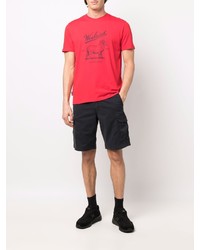 rotes und schwarzes bedrucktes T-Shirt mit einem Rundhalsausschnitt von Woolrich