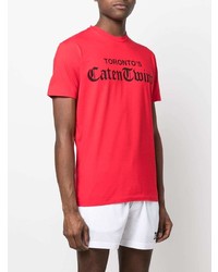 rotes und schwarzes bedrucktes T-Shirt mit einem Rundhalsausschnitt von DSQUARED2