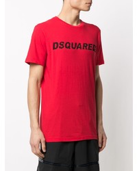 rotes und schwarzes bedrucktes T-Shirt mit einem Rundhalsausschnitt von DSQUARED2