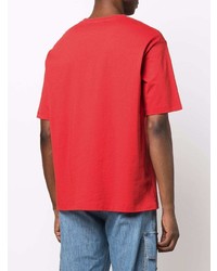 rotes und schwarzes bedrucktes T-Shirt mit einem Rundhalsausschnitt von Balmain