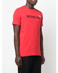 rotes und schwarzes bedrucktes T-Shirt mit einem Rundhalsausschnitt von Moncler