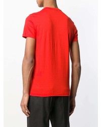 rotes und schwarzes bedrucktes T-Shirt mit einem Rundhalsausschnitt von Emporio Armani