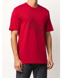 rotes und schwarzes bedrucktes T-Shirt mit einem Rundhalsausschnitt von Facetasm