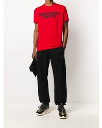 rotes und schwarzes bedrucktes T-Shirt mit einem Rundhalsausschnitt von DSQUARED2