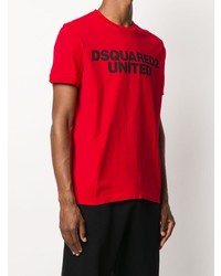 rotes und schwarzes bedrucktes T-Shirt mit einem Rundhalsausschnitt von DSQUARED2