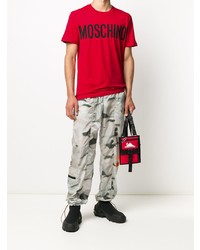 rotes und schwarzes bedrucktes T-Shirt mit einem Rundhalsausschnitt von Moschino