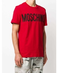 rotes und schwarzes bedrucktes T-Shirt mit einem Rundhalsausschnitt von Moschino