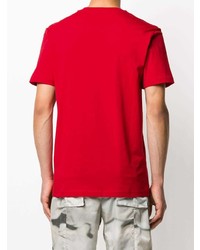 rotes und schwarzes bedrucktes T-Shirt mit einem Rundhalsausschnitt von Moschino