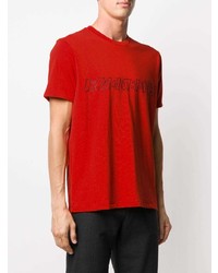 rotes und schwarzes bedrucktes T-Shirt mit einem Rundhalsausschnitt von rag & bone
