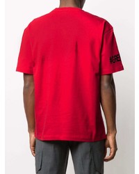 rotes und schwarzes bedrucktes T-Shirt mit einem Rundhalsausschnitt von MONCLER GRENOBLE