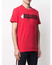 rotes und schwarzes bedrucktes T-Shirt mit einem Rundhalsausschnitt von DSQUARED2