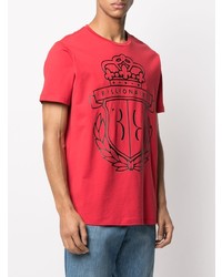 rotes und schwarzes bedrucktes T-Shirt mit einem Rundhalsausschnitt von Billionaire