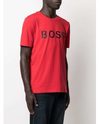 rotes und schwarzes bedrucktes T-Shirt mit einem Rundhalsausschnitt von BOSS