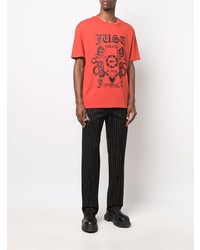 rotes und schwarzes bedrucktes T-Shirt mit einem Rundhalsausschnitt von Just Cavalli