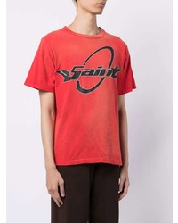 rotes und schwarzes bedrucktes T-Shirt mit einem Rundhalsausschnitt von SAINT MXXXXXX
