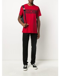 rotes und schwarzes bedrucktes T-Shirt mit einem Rundhalsausschnitt von Moschino