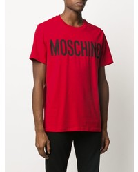 rotes und schwarzes bedrucktes T-Shirt mit einem Rundhalsausschnitt von Moschino