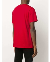 rotes und schwarzes bedrucktes T-Shirt mit einem Rundhalsausschnitt von Moschino