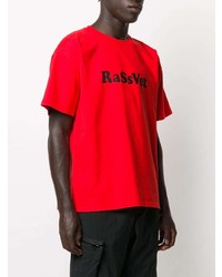 rotes und schwarzes bedrucktes T-Shirt mit einem Rundhalsausschnitt von PACCBET