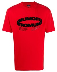 rotes und schwarzes bedrucktes T-Shirt mit einem Rundhalsausschnitt von Marcelo Burlon County of Milan
