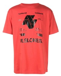 rotes und schwarzes bedrucktes T-Shirt mit einem Rundhalsausschnitt von Marcelo Burlon County of Milan