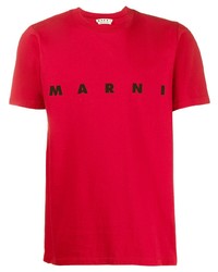 rotes und schwarzes bedrucktes T-Shirt mit einem Rundhalsausschnitt von Marni