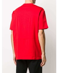 rotes und schwarzes bedrucktes T-Shirt mit einem Rundhalsausschnitt von Versace