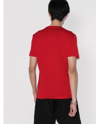 rotes und schwarzes bedrucktes T-Shirt mit einem Rundhalsausschnitt von Versace