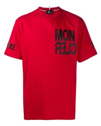rotes und schwarzes bedrucktes T-Shirt mit einem Rundhalsausschnitt von MONCLER GRENOBLE