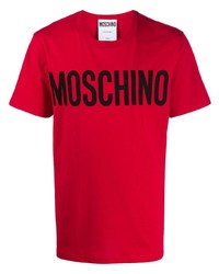 rotes und schwarzes bedrucktes T-Shirt mit einem Rundhalsausschnitt von Moschino