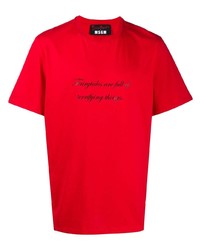 rotes und schwarzes bedrucktes T-Shirt mit einem Rundhalsausschnitt von MSGM